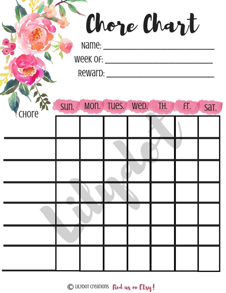Binder Chore Chart Printable Page - Etsy
