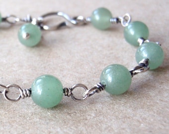 Green Aventurine Bracelet, Natural Fern Green Gemstones, Handcrafted with Eco-Recycled 925 Sterling Silver, Good Fortune Crystal