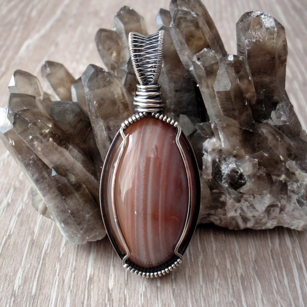 Agate Pendant ~ Handcrafted with Eco-Recycled Sterling Silver ~ Hand-cut Natural Australian Stone ~ Earthy Orange Agate ~ Grounding Talisman
