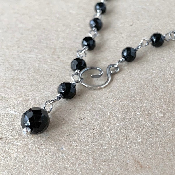 Black Onyx Necklace, 6mm Faceted Round Gemstones, Handcrafted with Recycled Sterling Silver, Classic Elegance, Support and Strength Stone