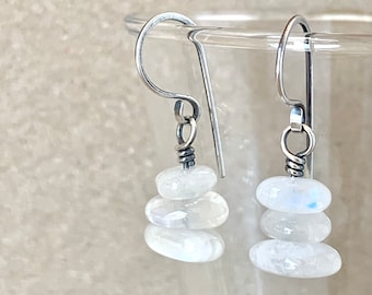 Moonstone Earrings, Handcrafted with Recycled 925 Sterling Silver, Natural Milky White Gemstones, Crystal Stack, Boho Bridal, Ethereal Glow