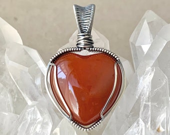 Carnelian Heart Pendant, Handcrafted with Recycled 925 Sterling Silver, Glossy Orange-Red Gemstone Heart, Crystal Magic, Perfect Lovers Gift