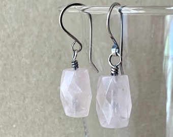 Rose Quartz Earrings, Faceted Gemstones, Handcrafted with Recycled 925 Sterling Silver, Natural Pale Pink Crystal, Perfect Gift for Her