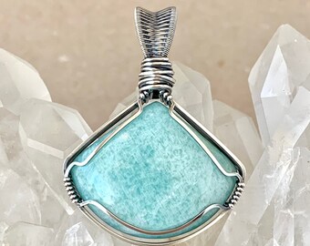 Amazonite Pendant, Handcrafted with Eco-Recycled 925 Sterling Silver, Handcut Natural Pale Aqua Gemstone, Soothing Crystal Talisman