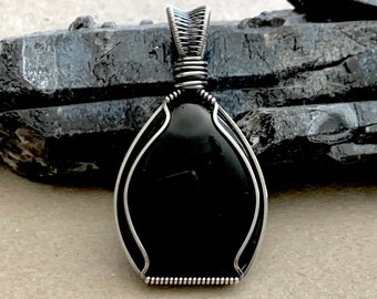 Rainbow Obsidian Pendant, Hand-cut Natural Black Gemstone, Handcrafted with Recycled 925 Sterling Silver, Gothic, Portal Doorway Talisman