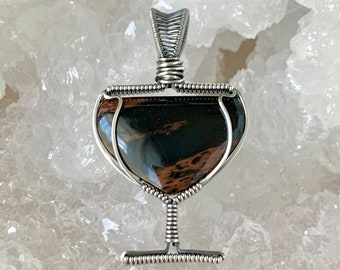 Chalice Pendant, Hand-cut Natural Mahogany Obsidian, Handcrafted with Ethically Sourced 925 Sterling Silver, Gothic Inspired Goblet Amulet