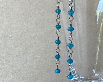 Apatite Earrings, Tiny Turquoise-Blue Faceted Gemstones, Handcrafted with Eco-Recycled 925 Sterling Silver Hooks, Sparkley Crystal Gift