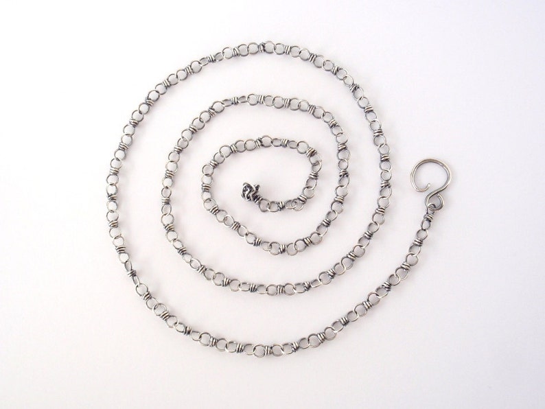 60cm Sterling Silver Chain 24 inch Handmade Chain Antiqued Eco-Friendly Recycled Sterling Silver Oxidised Wire Wrapped Loops image 4