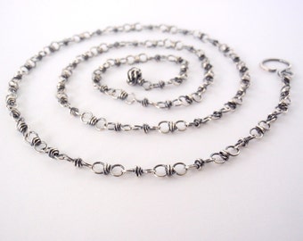 60cm Sterling Silver Chain ~ 24 inch ~ Handmade Chain ~ Antiqued Eco-Friendly Recycled Sterling Silver ~ Oxidised ~ Wire Wrapped Loops