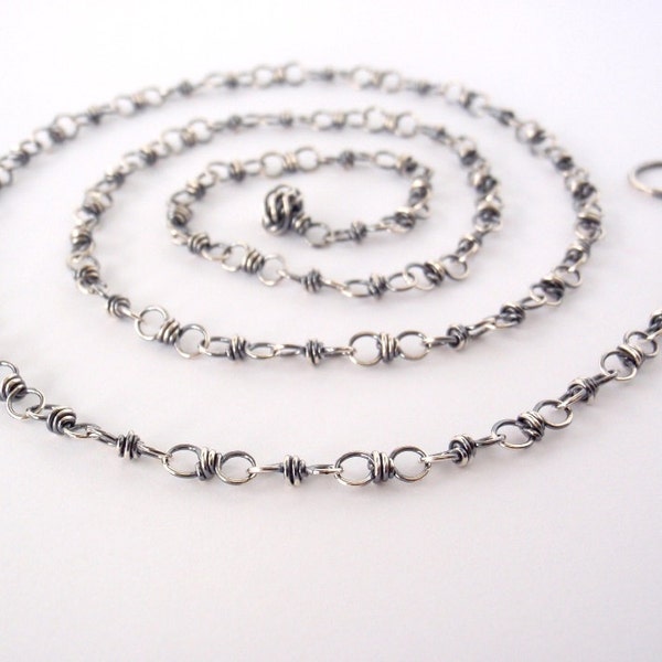 60cm Sterling Silver Chain ~ 24 inch ~ Handmade Chain ~ Antiqued Eco-Friendly Recycled Sterling Silver ~ Oxidised ~ Wire Wrapped Loops