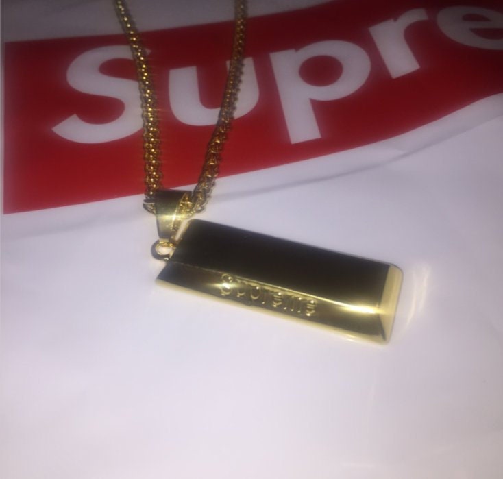 Supreme 18k Gold Bar Gold Plated Necklace Pendant Chain | Etsy