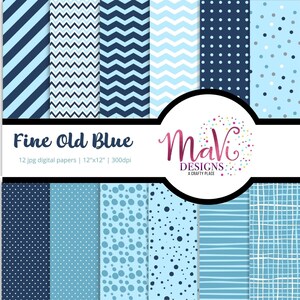 Fine Old Blue Digital Paper Clipart - Seamless Backgrounds for Commercial Use