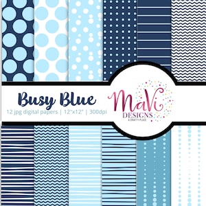 Busy Blue Digital Paper Clipart - Seamless Blue Backgrounds for Diverse Projects