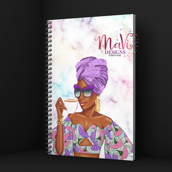 Purple Head Scarf Handmade Glitter or Laminated Spiral Notebook | Journal - Summertime Collection