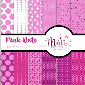 Pink Dots Digital Paper Clipart - Seamless Backgrounds in Shades of Pink