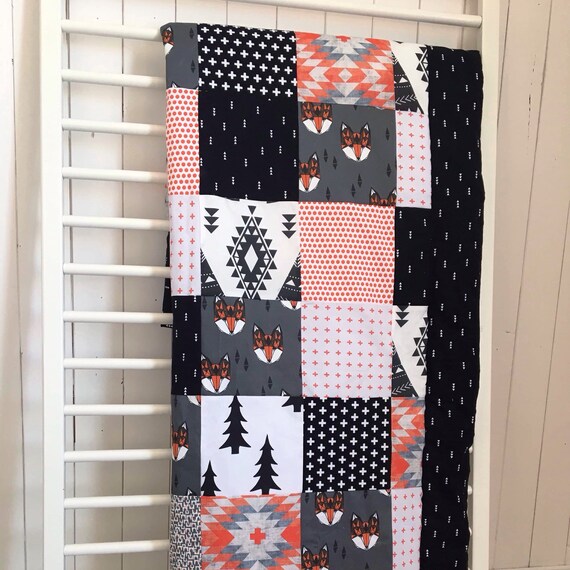 Black White Orange Fox Quilt Baby Boy Crib Blanket Nursery Comforter Kid S Bedroom Throw Accessory