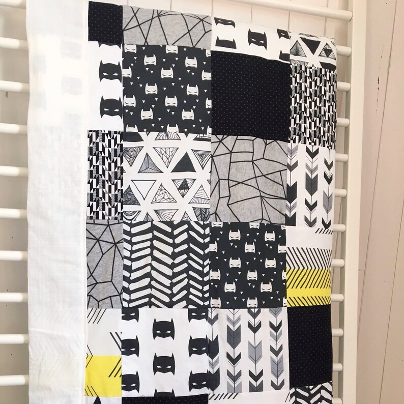 Batman Baby Boy Quilt Black And White Crib Bedding Blanket Etsy