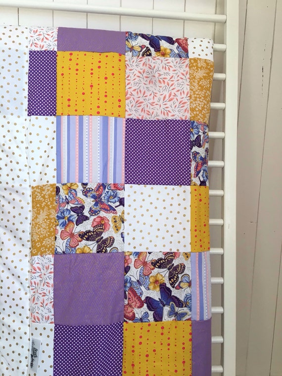 Butterfly Baby Girl Quilt Purple Crib Blanket Nursey Comforter Etsy