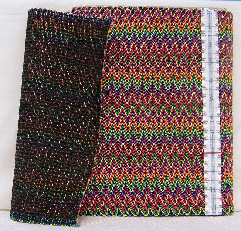 Rare Multi-color European Zigzag 11-7/8 Gimp Lame Fabric Trim 2 yards, 10 image 2