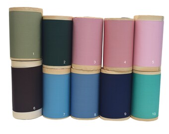 May include: Ten spools of thread in various colors, including green, pink, blue, black, and teal. The spools are labeled with numbers 1 through 10.
