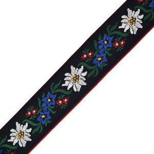 2&quot; (50mm) Black Floral Edelweiss Jacquard Ribbon 3841 J38 (1 yard)
