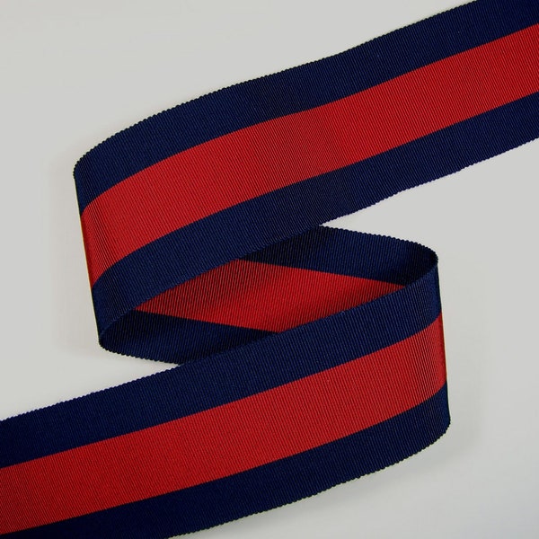 2-1/8" Blue & Red Cotton Rayon Stripe Grosgrain Ribbon 1005 (Priced by the yard)