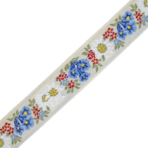 1-3/4&quot; (45mm) White Floral Edelweiss Jacquard Ribbon 3979X J38 (1 yard)