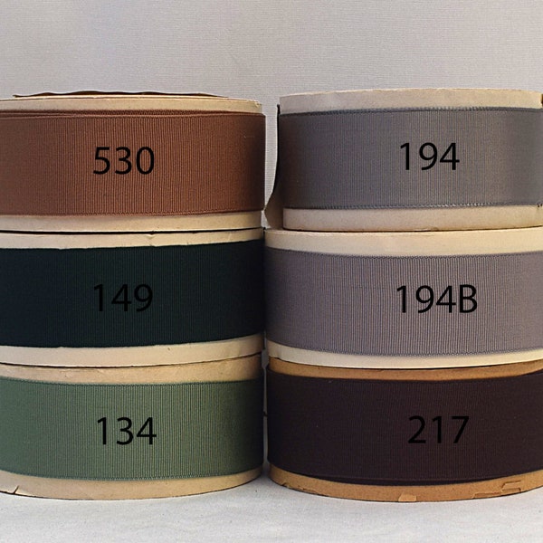 1-1/4 (32mm) Brown Gray Green Rayon Finished or Woven Edge Grosgrain Ribbon