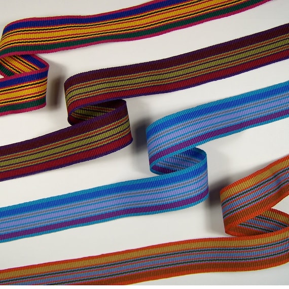 BTY 1 yard 1 3//8/" orange blue moire vtg striped rayon grosgrain ribbon millinery
