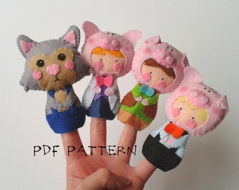 4 PATTERNS | The Three Little Pigs & the Big Bad Wolf Finger Puppet Pattern