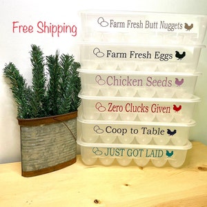 Reusable Humor Rectangular "Eco Friendly" Stack-able Plastic Egg Storage Carton Container With Lid, Kitchen Decor, Farmhouse Decor