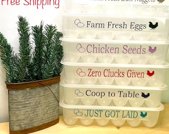 Reusable Humor Rectangular "Eco Friendly" Stack-able Plastic Egg Storage Carton Container With Lid, Kitchen Decor, Farmhouse Decor