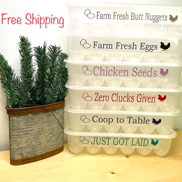Reusable Humor Rectangular "Eco Friendly" Stack-able Plastic Egg Storage Carton Container With Lid, Kitchen Decor, Farmhouse Decor