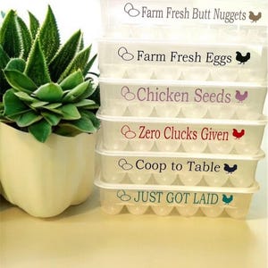 Reusable Humor Rectangular "Eco Friendly" Stack-able Plastic Egg Storage Carton Container w/ Lid, Kitchen Decor, Storage Container with Lid