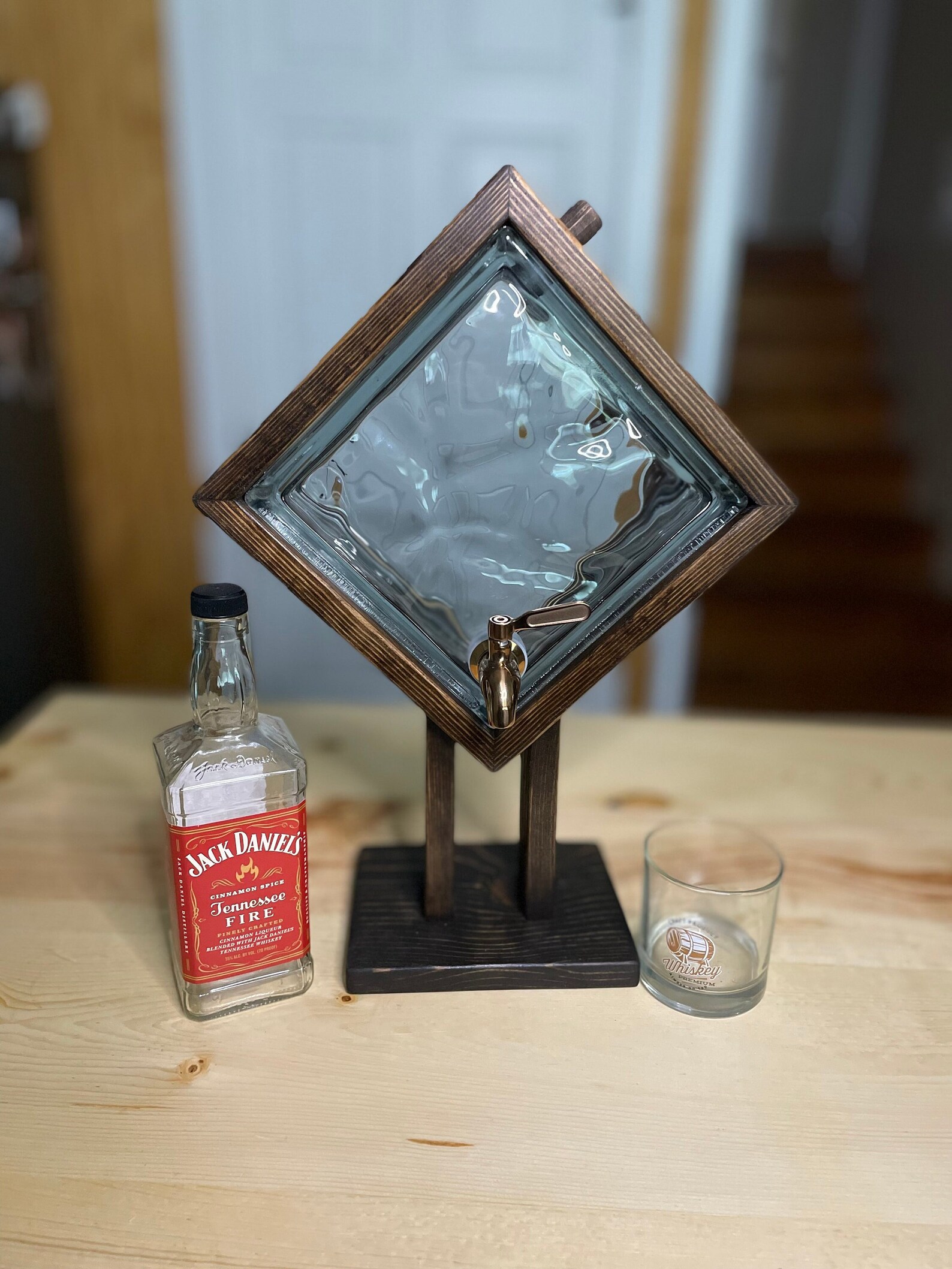 Whiskey Bourbon Decanter Glass Block Design Drink Dispenser Etsy