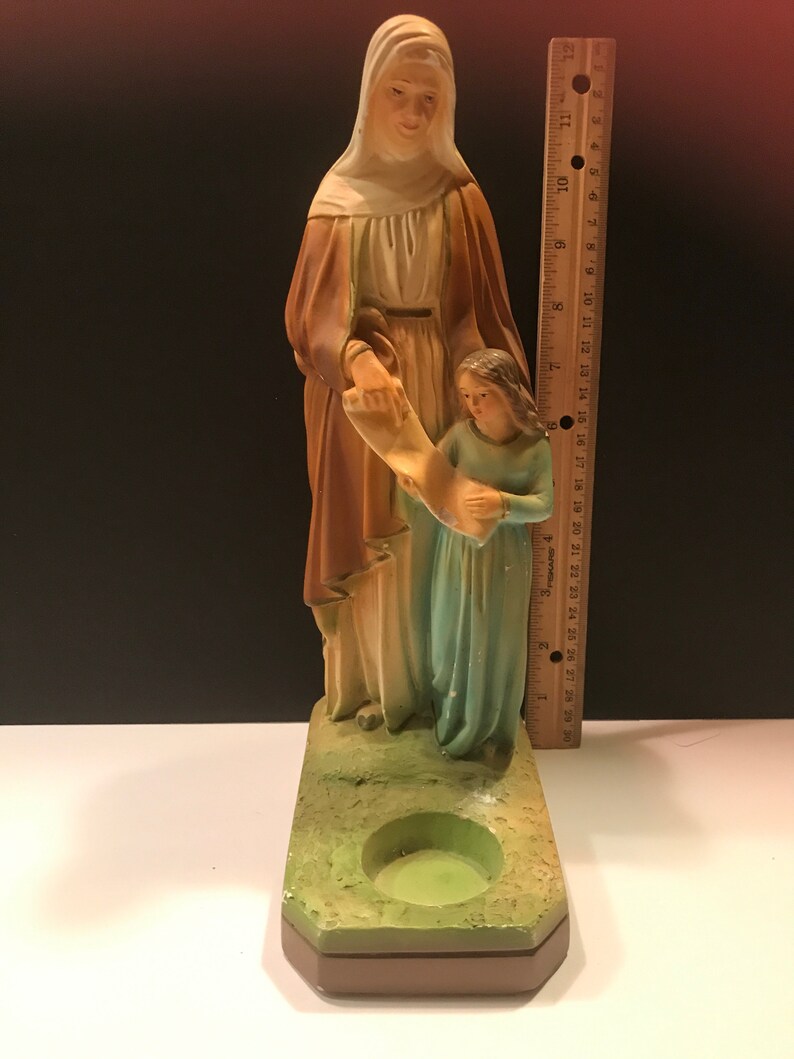 120 1597 Virgin Mary Saint Ann Chalkware Religious Statue Vintage