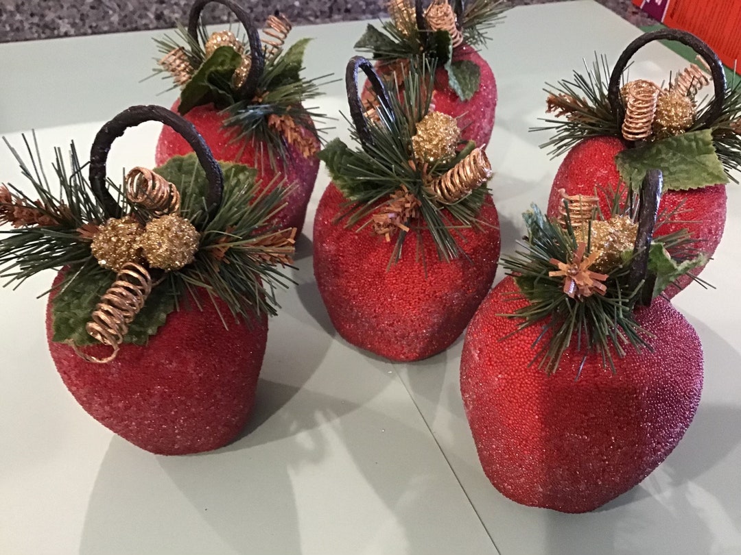 Vintage Set of 6 Sugar Coated Apple Ornaments. 2170 Etsy