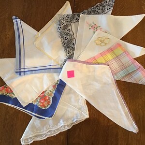Collection of 10 vintage hankies / handkerchiefs in assorted colors, styles, and sizes. #2083