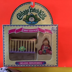Cabbage Patch Kids First Edition (1984) deluxe miniature set featuring baby and crib. #3183