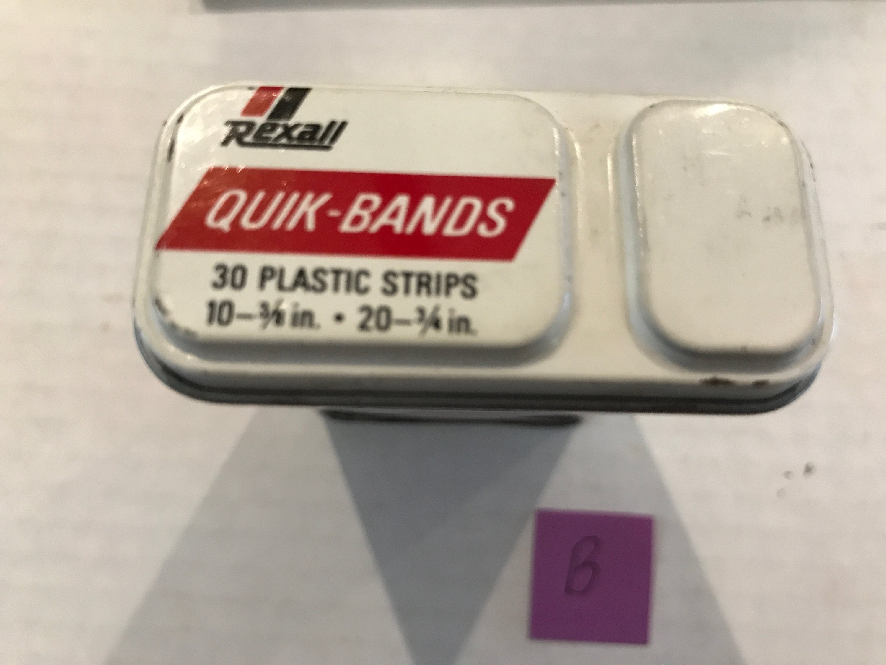 Vintage Rexall Quick-bands 30 Plastic Strips EMPTY Metal