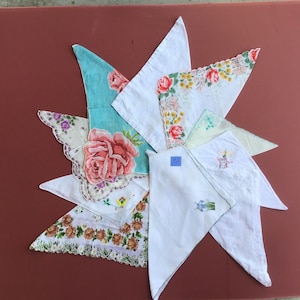 Collection of 10 vintage hankies / handkerchiefs in assorted colors, styles, and sizes. #2391