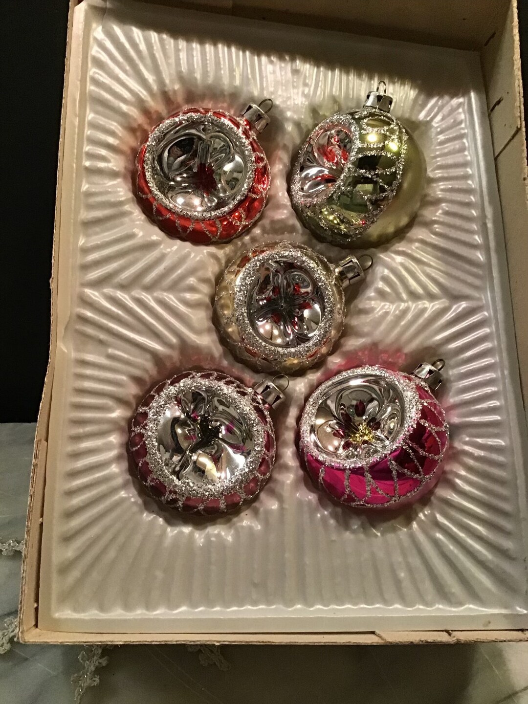 Beautiful Hand-decorated Indented Glass Christmas Ornaments. 5 Total in ...