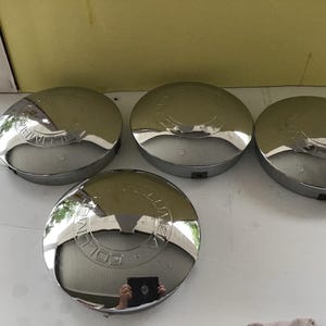 Set of 4 chrome Columbia dog dish hubcaps 6&quot; center cal wheel cap. #2860