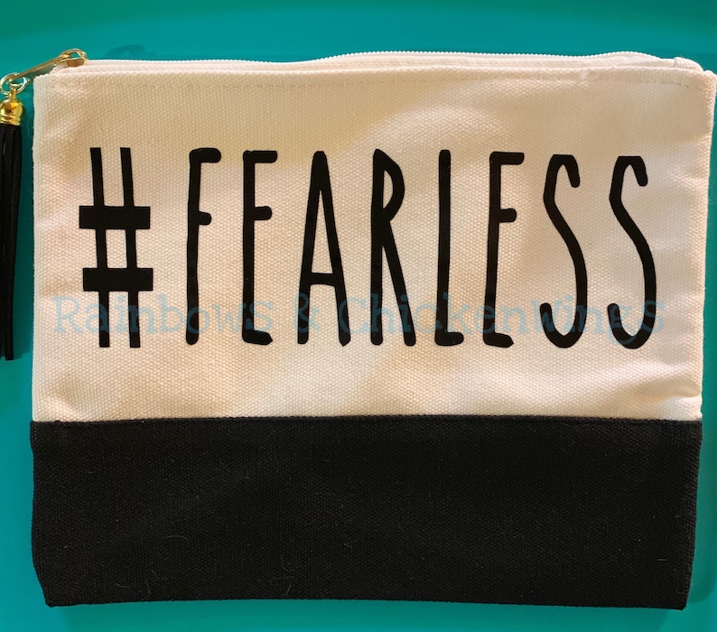 Hashtag FEARLESS Design on Canvas Zippered Pouch with Tassel