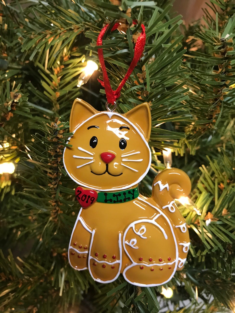 Personalized Gingerbread Cat Christmas Ornament image 1