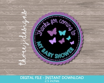 Digital File Purple and Teal Butterfly Baby Shower or Birthday Party Welcome Sign J001 J013 INSTANT DOWNLOAD