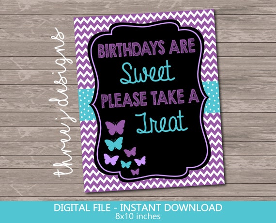 Butterfly Birthday Party Treat Or Dessert Table Sign Instant Etsy