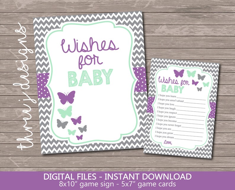 Butterfly Baby Shower Wishes for Baby Cards and Sign INSTANT Etsy