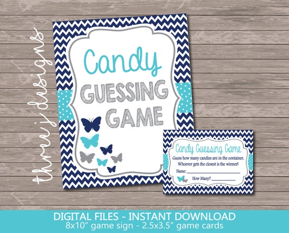 Digital File J001 Purple and Teal INSTANT DOWNLOAD Butterfly Baby Shower Candy Guessing Game Cards and Sign
