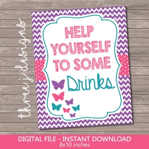 Digital File Purple and Teal Butterfly Baby Shower or Birthday Party Welcome Sign J001 J013 INSTANT DOWNLOAD